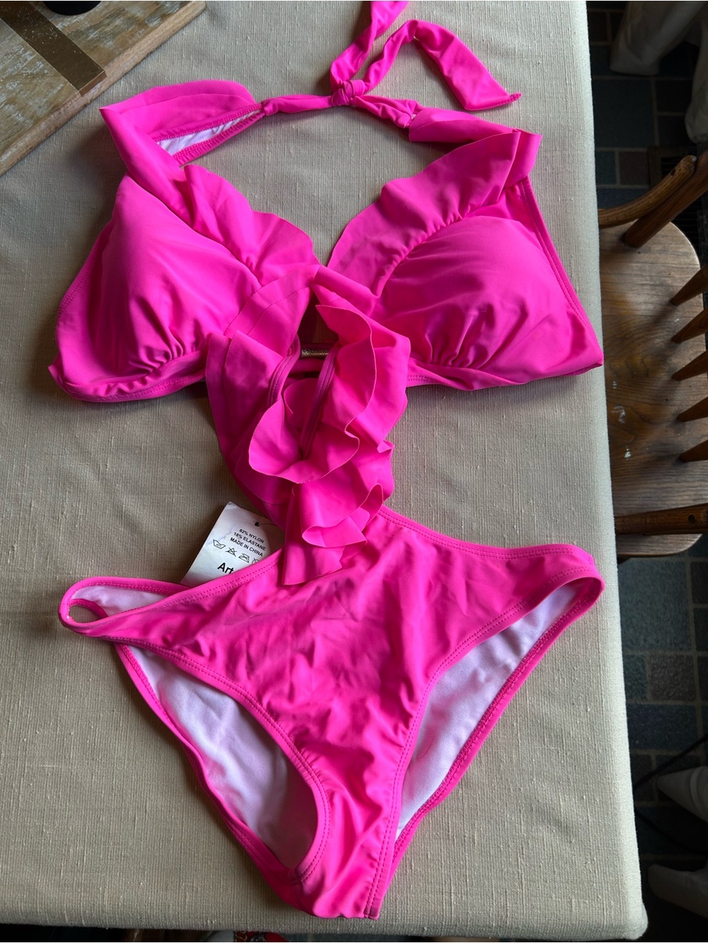 Neon Pink Ruffle Two-Monokini Swimsuit